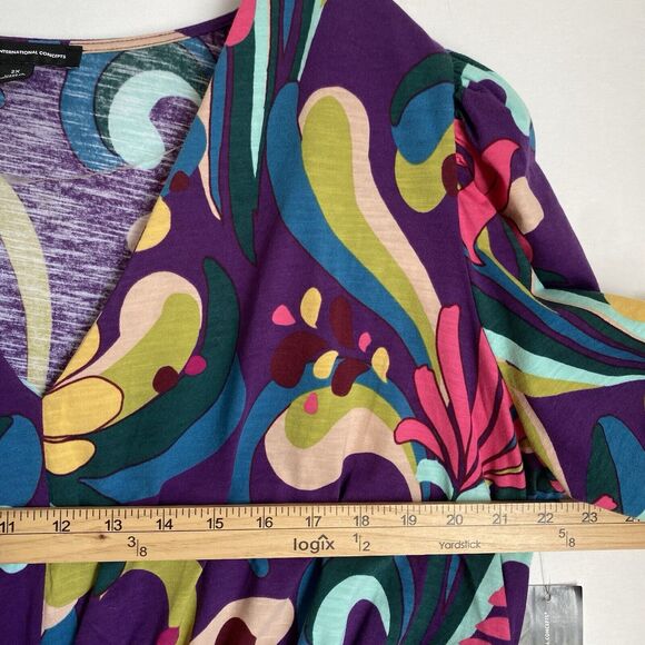 Inc.International Concepts Top Blouse 2X Floral V Neck Half Sleeve Ruched NWT - Picture 5 of 7